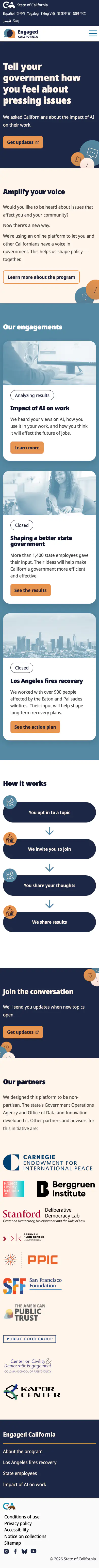 Engaged California homepage at mobile width (390px)