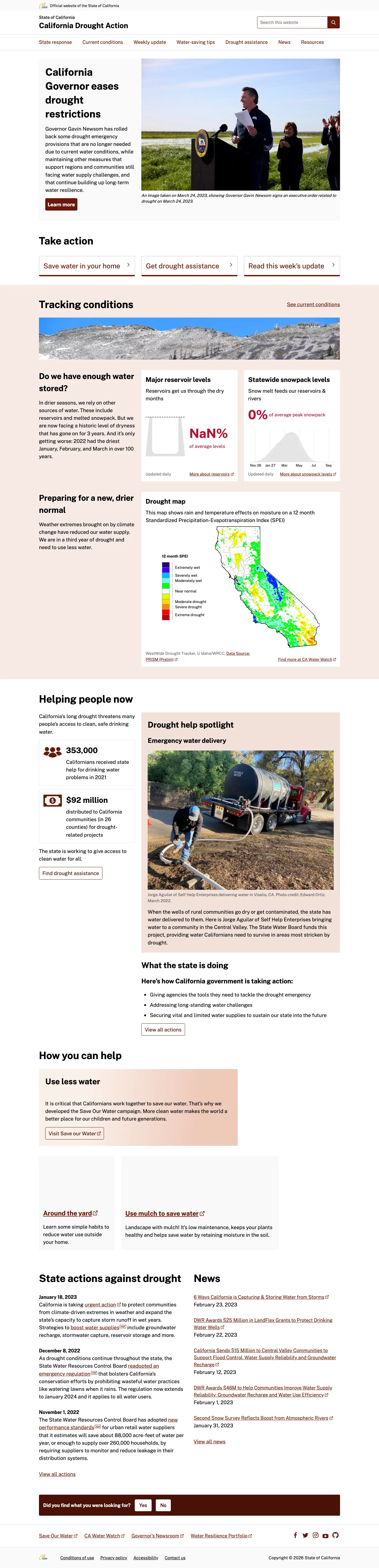 Desktop screenshot of the drought.ca.gov homepage